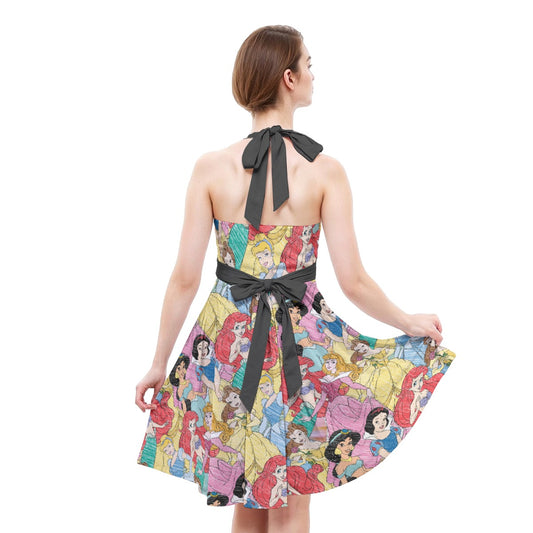 Royal Princess Sketches - Women's Halter Vintage Pocket Dress