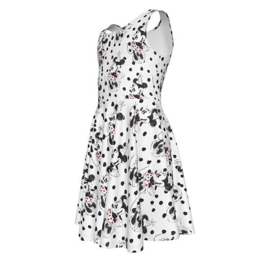 Sketch of Polka Dot Mouse- Kid's Sleeveless Skater Dress