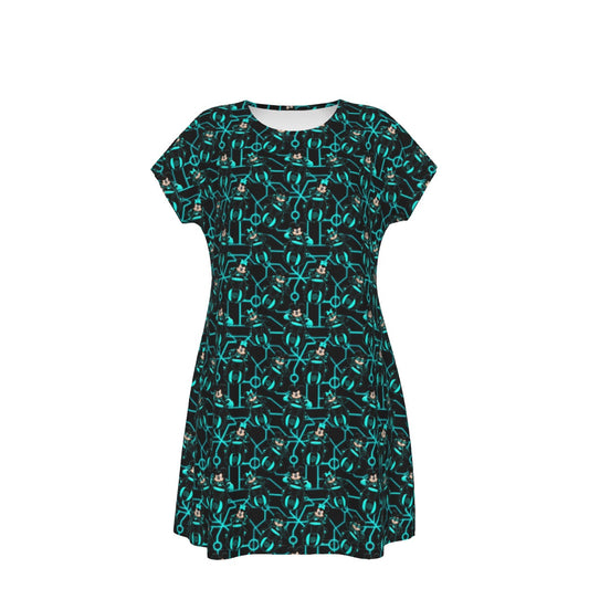 Electric Neon Grid Adventure - Women's T-Shirt Dress