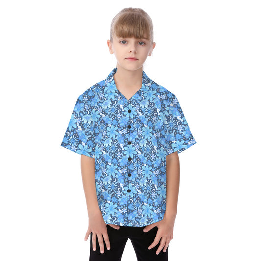 Blue Crystal Moths - Kid's Hawaiian Button Up Shirt