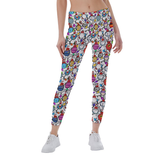 Festive Character Baubles on White - Women's Yoga Leggings