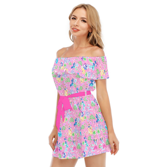 Princess Palm Party - Women's Off-shoulder Ruffle Dress