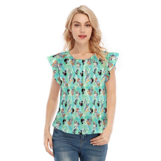 Pirate Crew Watercolor Adventure - Women’s Flutter Sleeve Top