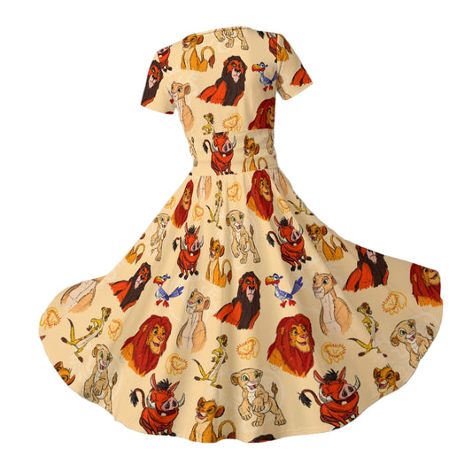 Sketched Savanna Friends - Women's V-Neck Ruched Midi Dress