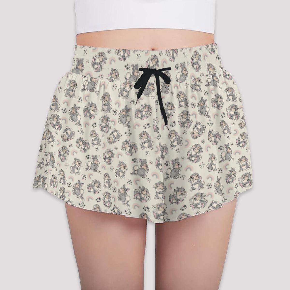 Bouncy Bunny Bliss - Girls’ Flowy Pocket Shorts