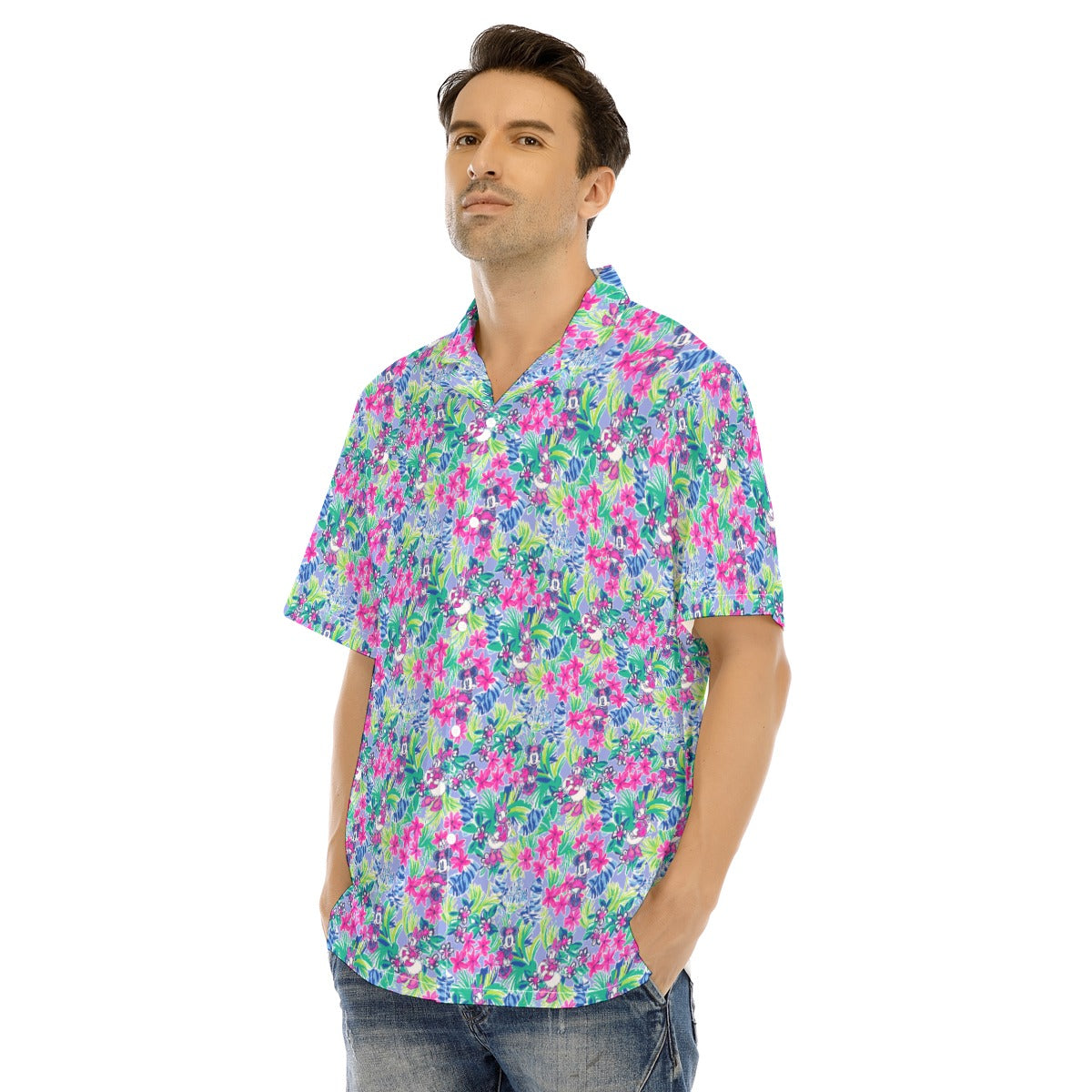Bright Tropical Bliss - Island Mouse Duo - Men's Hawaiian Button Up Shirt