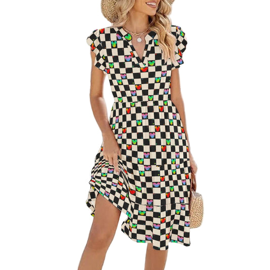 Rainbow Checker Mouse Ears - Women's Tiered Pocket Midi Dress