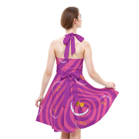 Whimsical Grinning Stripes - Women's Halter Vintage Pocket Dress