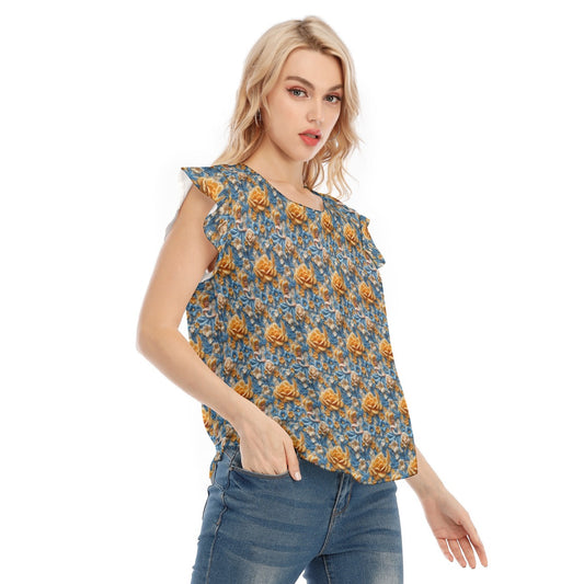 Regal Embroidered Royal Maiden - Women’s Flutter Sleeve Top