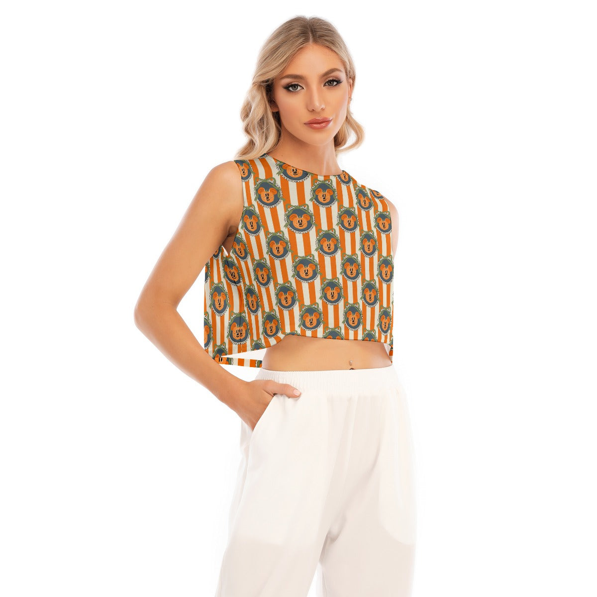 Pumpkin Cameo Stripes - Women’s Sleeveless Cropped Tee