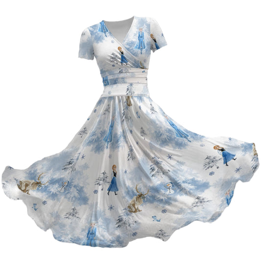 Enchanted Winter Landscape - Women's V-Neck Ruched Midi Dress