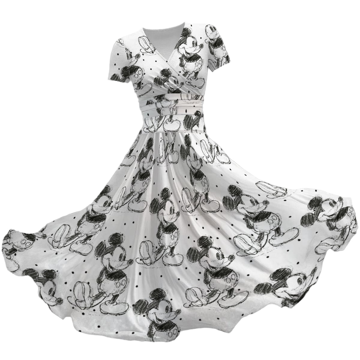 Sketch of Classic Mouse - Women's V-Neck Ruched Midi Dress