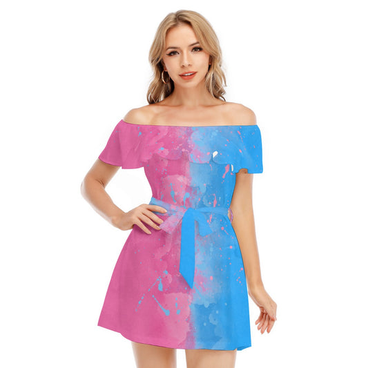 Pink or Blue Fairytale Dress - Women's Off-shoulder Ruffle Dress