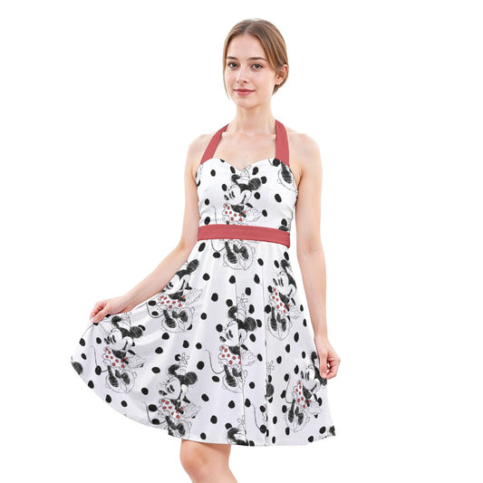 Sketch of Polka Dot Mouse - Women's Halter Vintage Pocket Dress