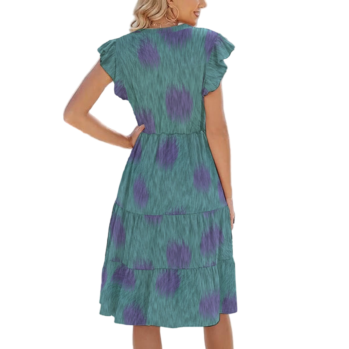 Turquoise Monster Spots - Women's Tiered Pocket Midi Dress