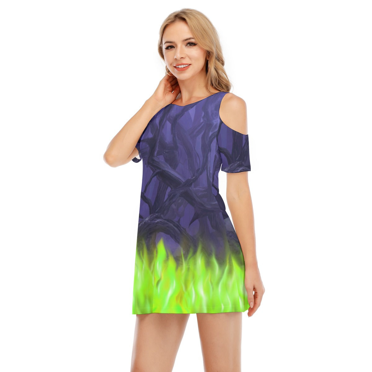 Enchanted Thorn Forest - Women's Cold Shoulder Cotton Dress