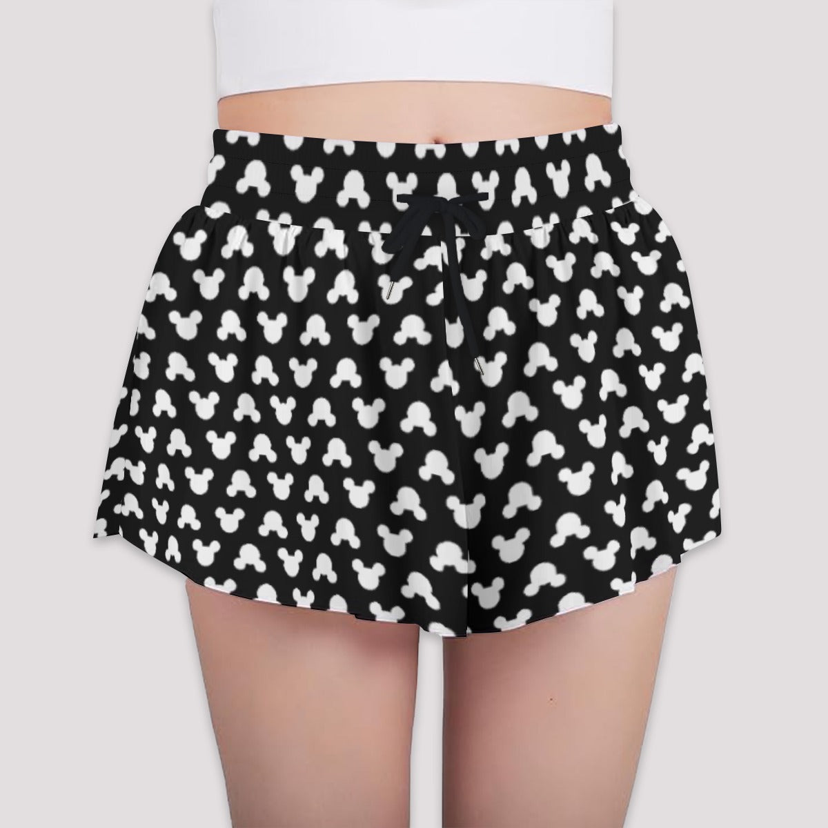 Playful Polka Dot Ears Black - Girls’ Flowy Pocket Shorts
