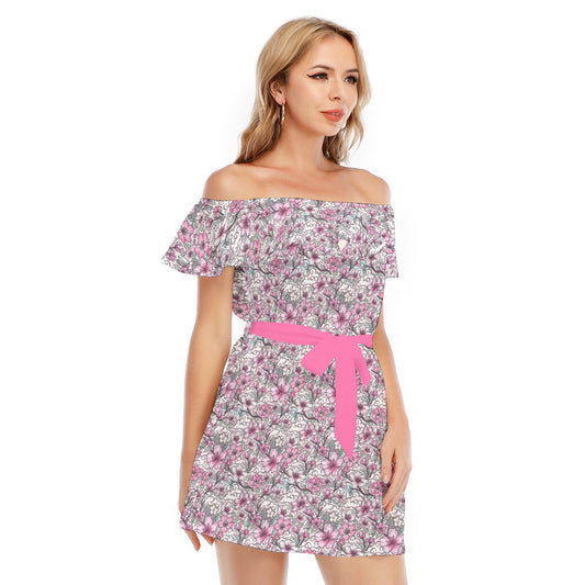 Fairytale Florals – Blossoms of Honor - Women's Off-shoulder Ruffle Dress