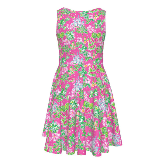 Bright Tropical Vibes - Watermelon Mouse Duo - Kid's Sleeveless Skater Dress