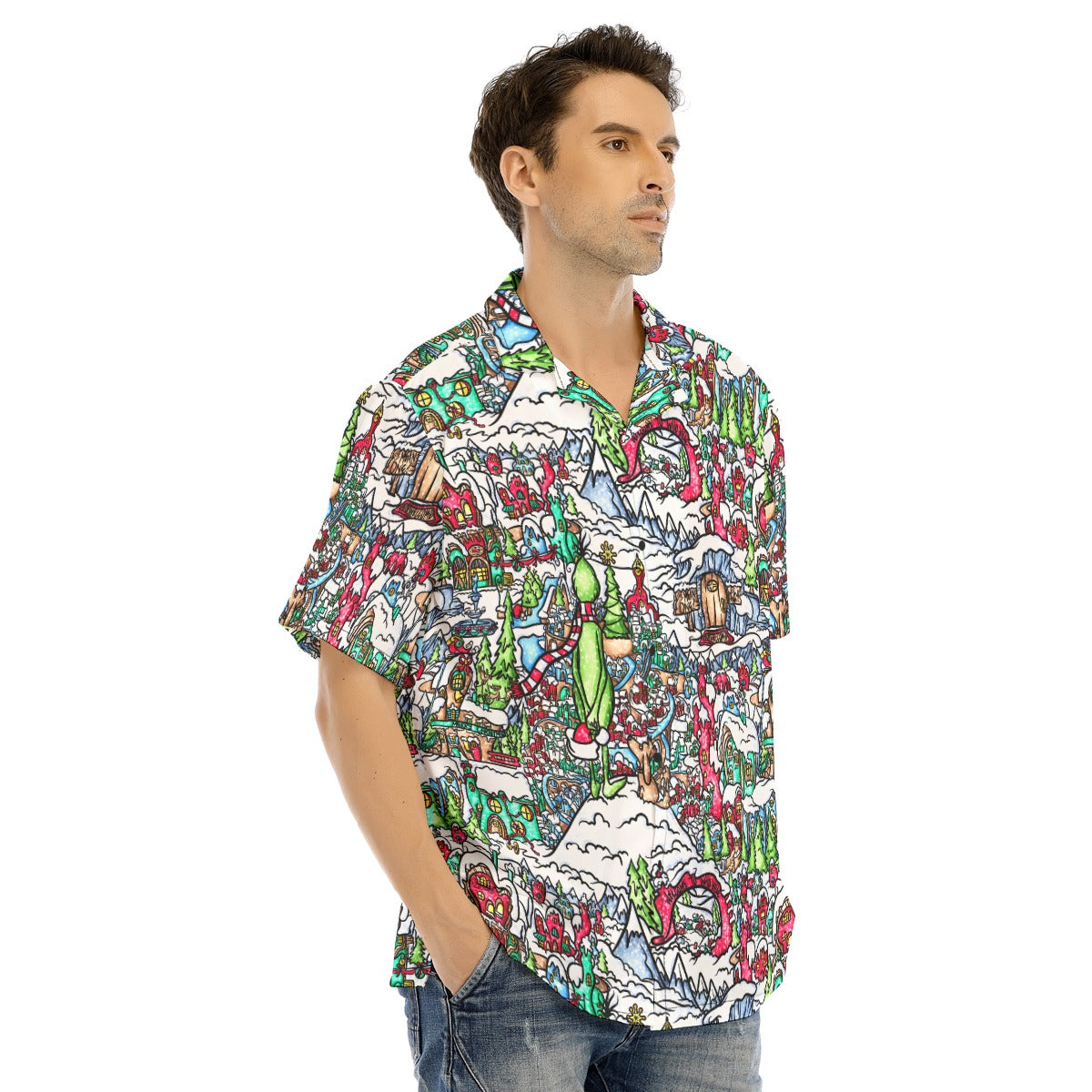 Whimsical Village Winter Wonderland - Men's Hawaiian Button Up Shirt