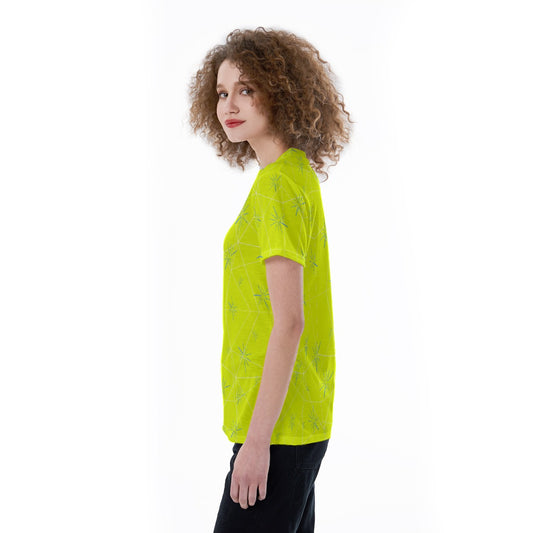 Joyful Blue & Yellow Florals - Women's Short Sleeve V-Neck T-Shirt