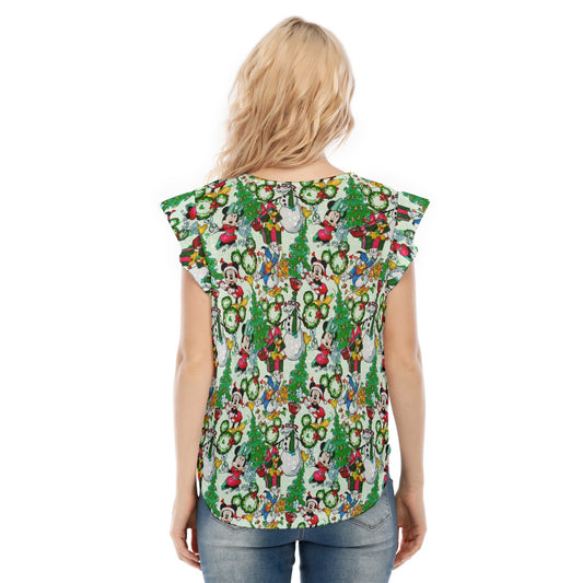 Mouse Friends Christmas Decorations - Women’s Flutter Sleeve Top