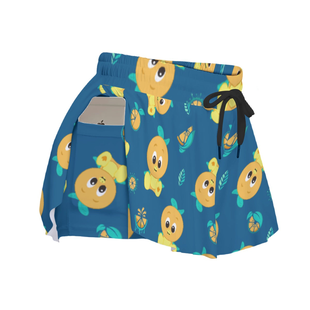 Cheerful Citrus Bird - Women's Flowy Pocket Shorts