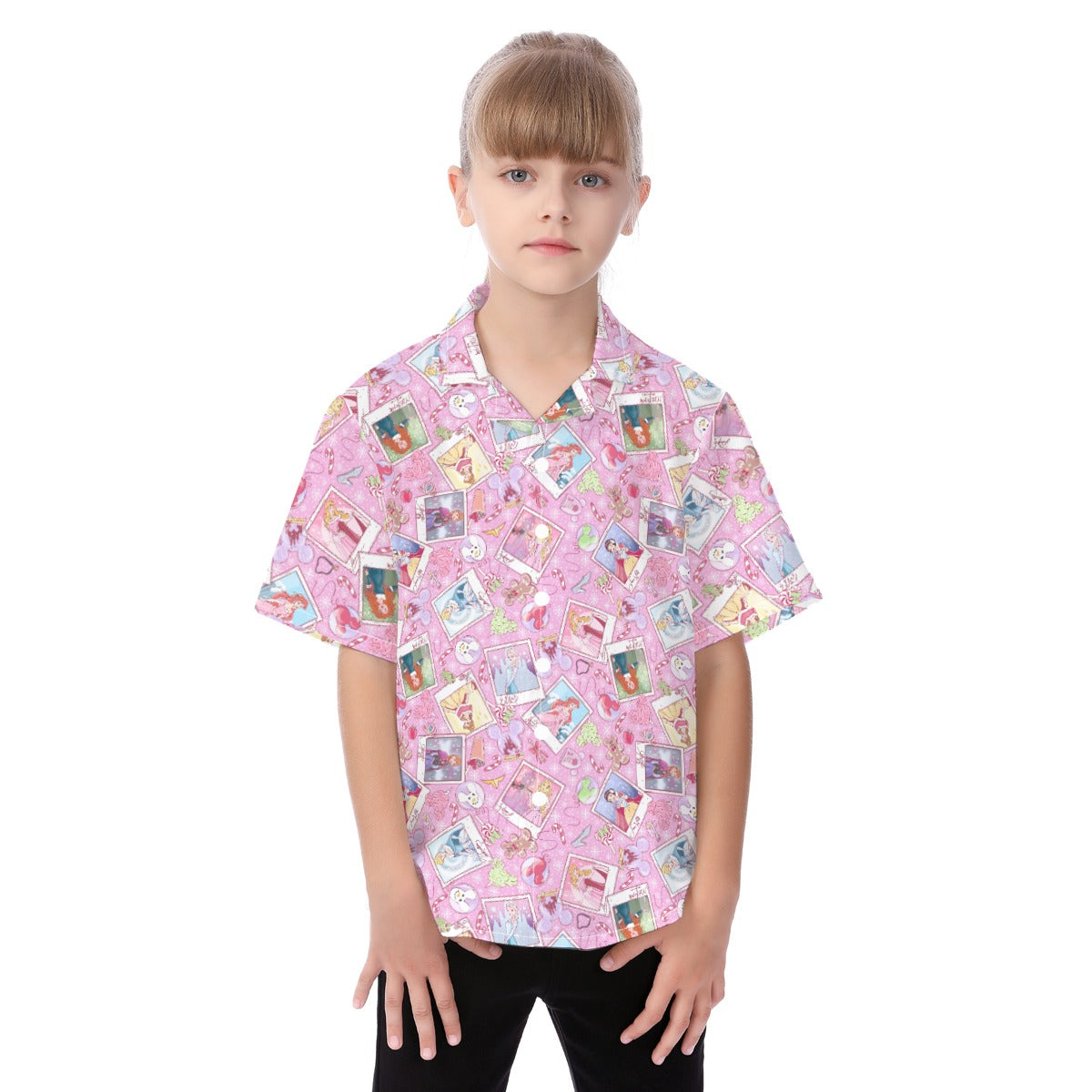 Holiday Winter Princess Christmas Snapshots - Kid's Hawaiian Button Up Shirt