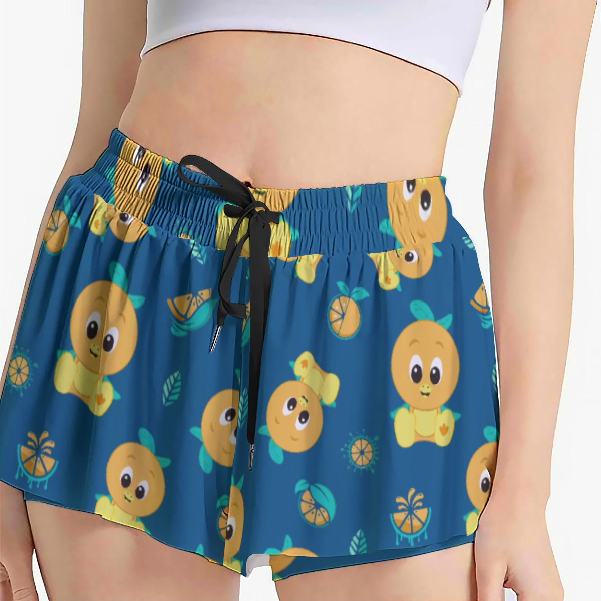 Cheerful Citrus Bird - Women's Flowy Pocket Shorts