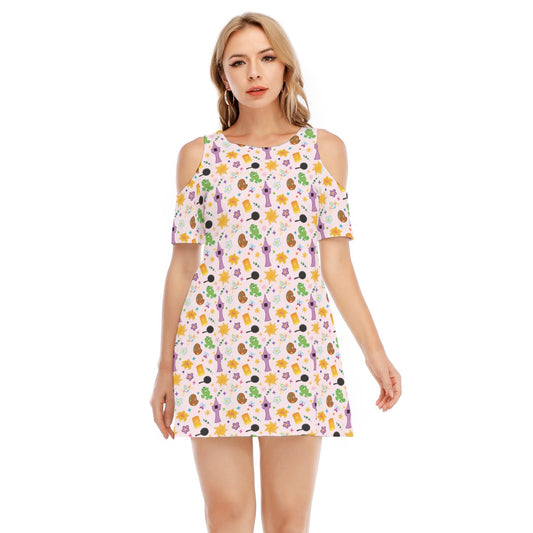 Long Hair Princess Icons - Women's Cold Shoulder Cotton Dress