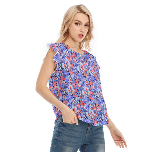 Navy Blooms Cruise - Women’s Flutter Sleeve Top