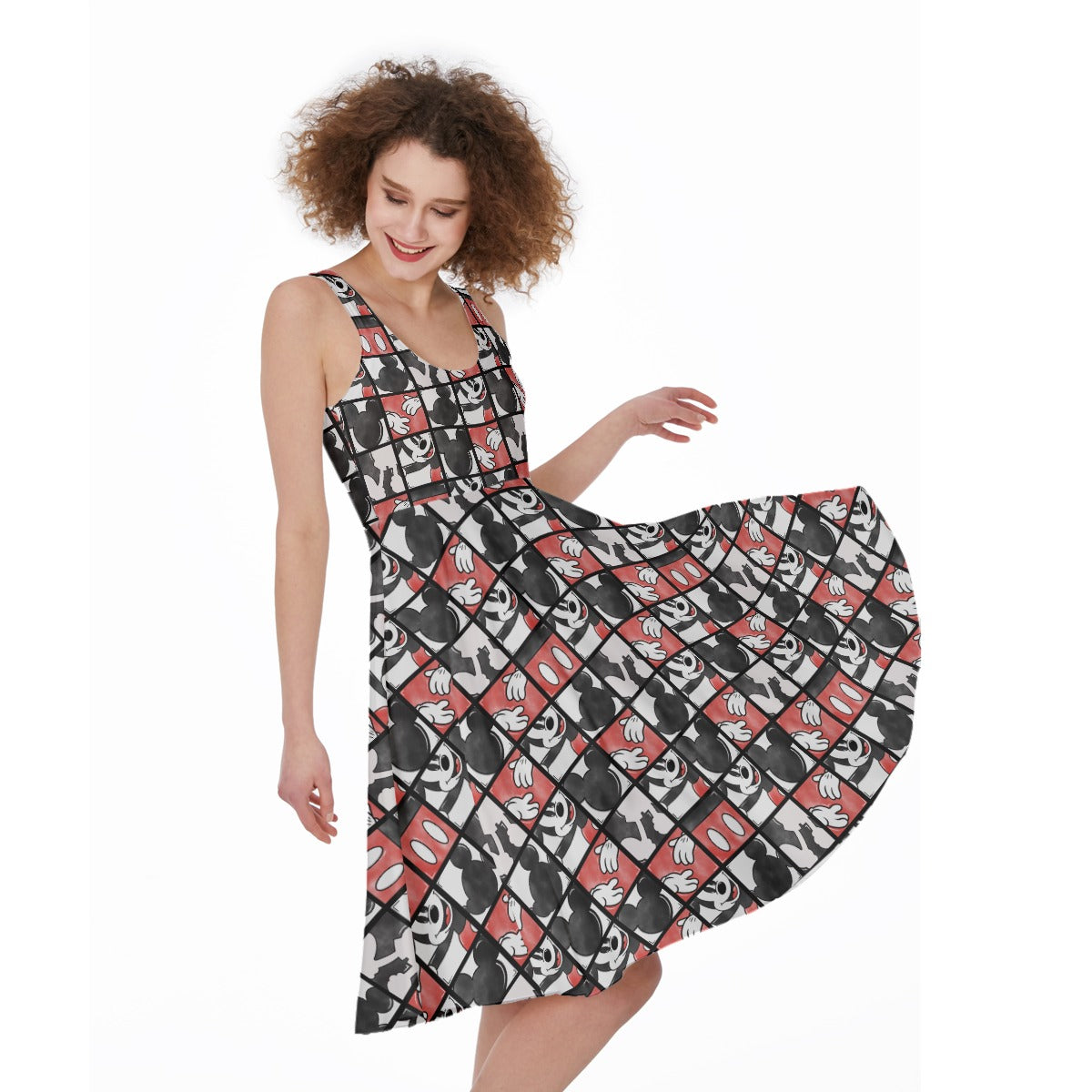 Mouse Block Party - Pocket Midi Skater Dress