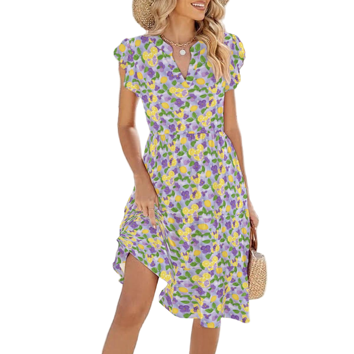 Vivacious Violet Lemonade - Women's Tiered Pocket Midi Dress