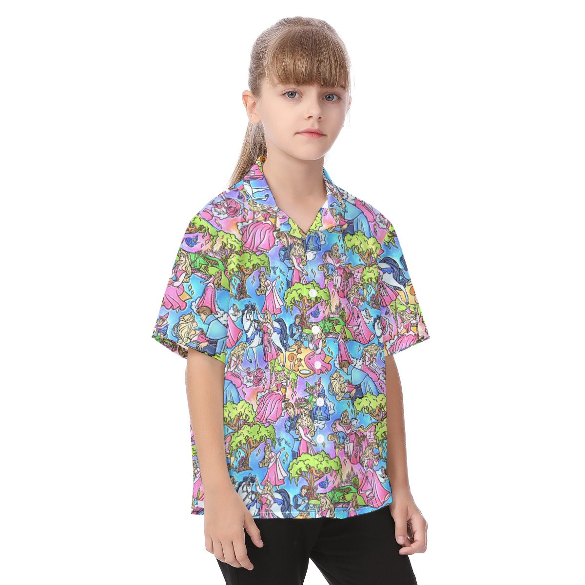 Dreaming Princess Storybook Scenes - Kid's Hawaiian Button Up Shirt