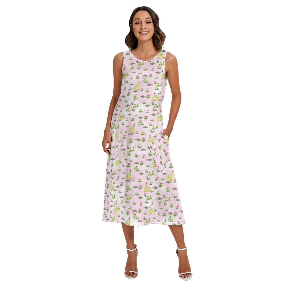 Watercolor Bayou Princess & FrogFrog - Women’s Diagonal Pocket Midi Dress