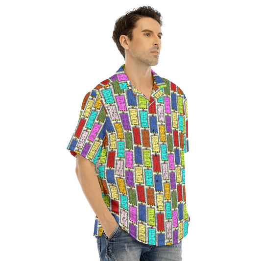 Sketchy Scare Doors - Men's Hawaiian Button Up Shirt
