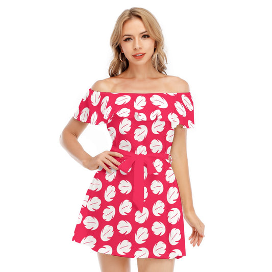 Island Leaf Print - Women's Off-shoulder Ruffle Dress