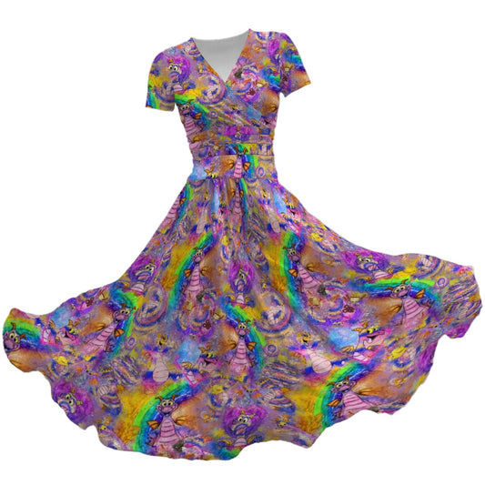 Figment Watercolor Rainbow - Women's V-Neck Ruched Midi Dress