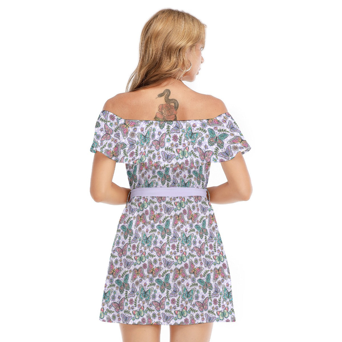 Butterfly Magic - Women's Off-shoulder Ruffle Dress