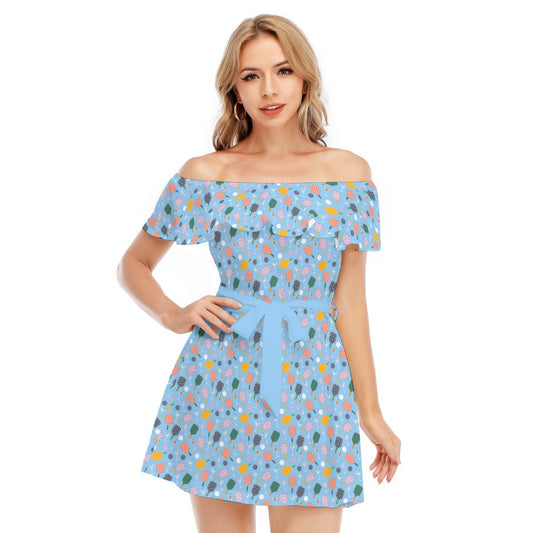Pickleball and Cocktails - Women's Off-shoulder Ruffle Dress