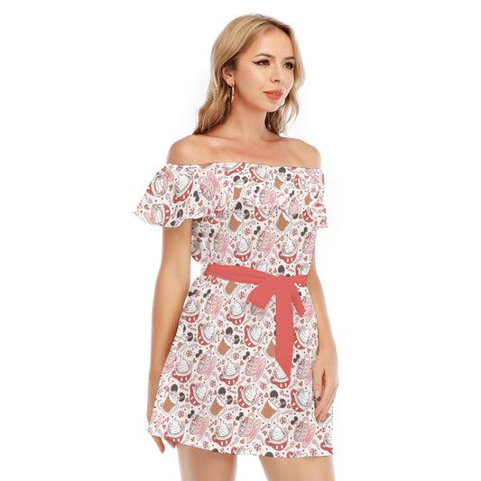 Magic Mouse Hot Chocolate - Women's Off-shoulder Ruffle Dress