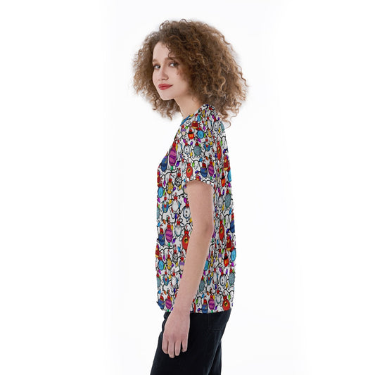 Festive Character Baubles on White - Women's Short Sleeve V-Neck T-Shirt