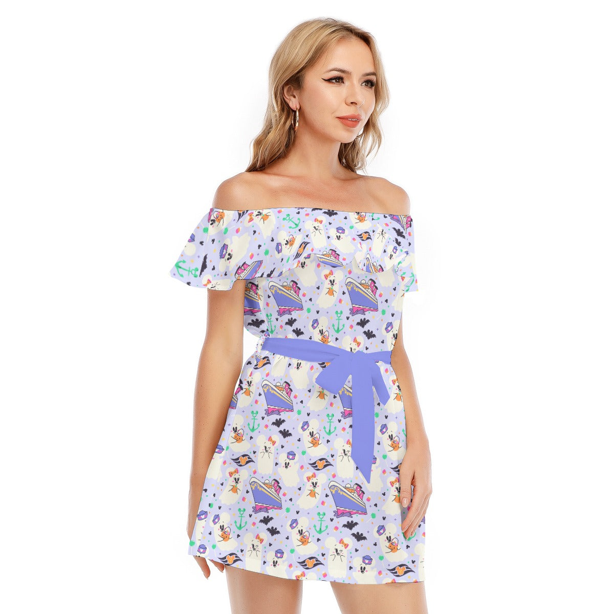 Spooky Sea Ghosts - Women's Off-shoulder Ruffle Dress