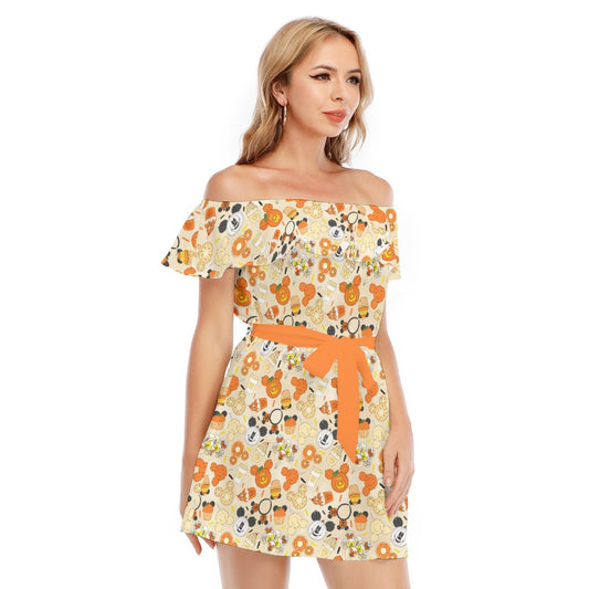 Halloween Snack Treats - Women's Off-shoulder Ruffle Dress
