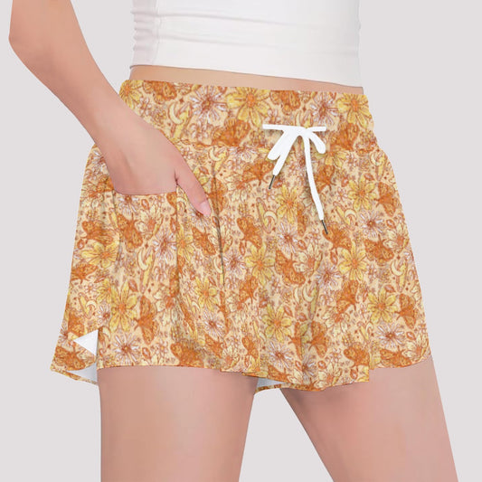 Orange Crystal Moths - Girls’ Flowy Pocket Shorts