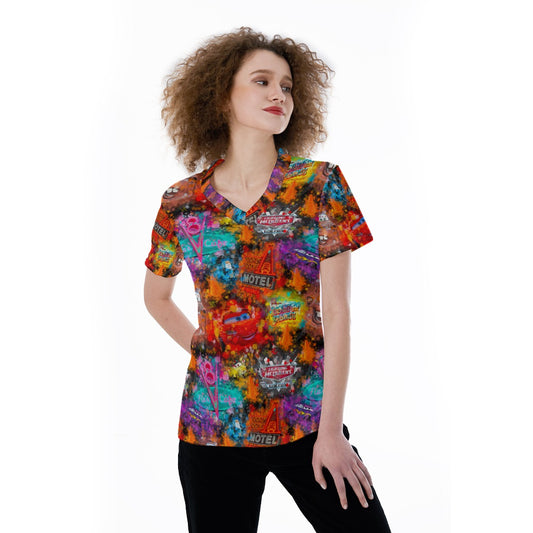 Watercolor Racing Adventure - Women's Short Sleeve V-Neck T-Shirt