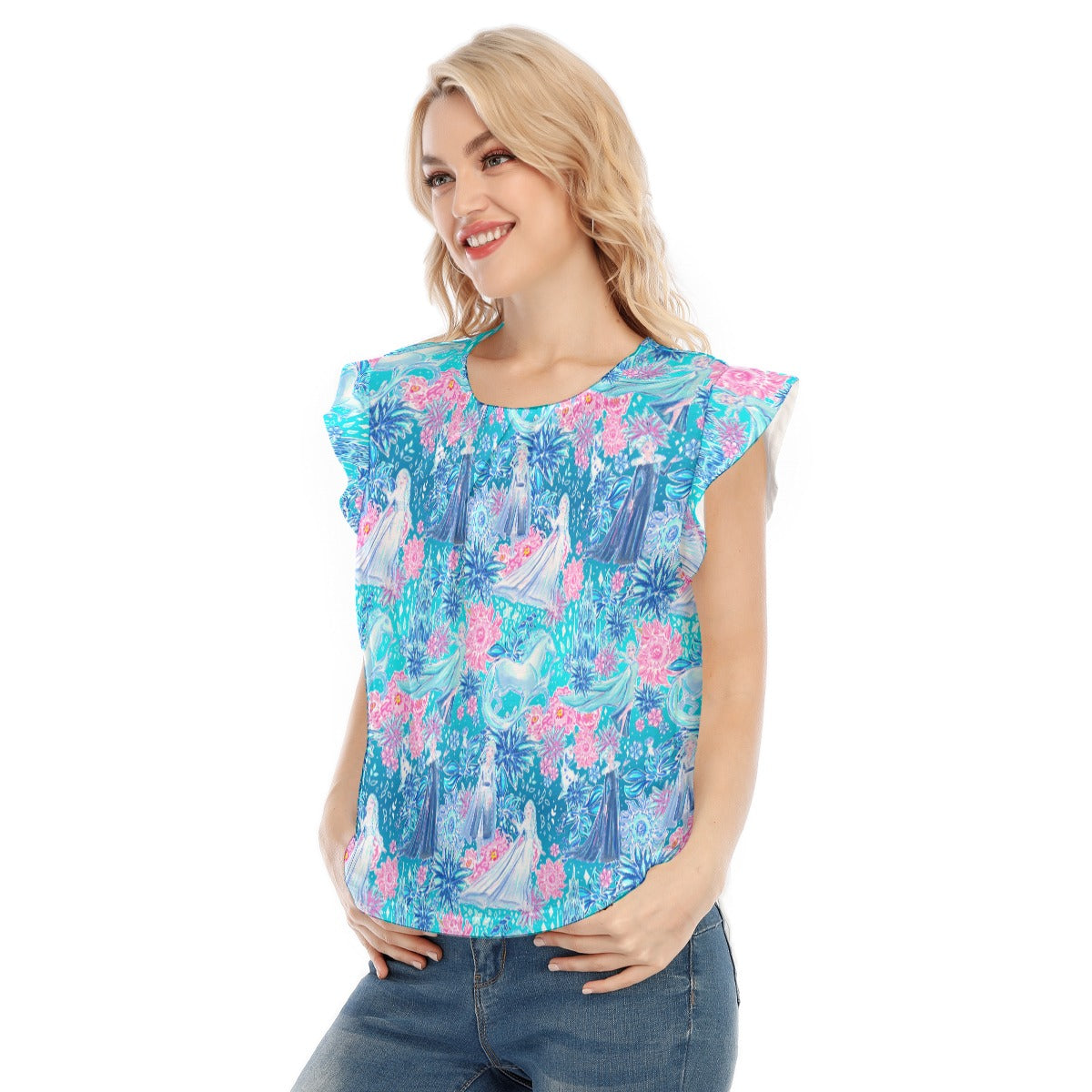 Ice Queen Frosted Florals - Women’s Flutter Sleeve Top