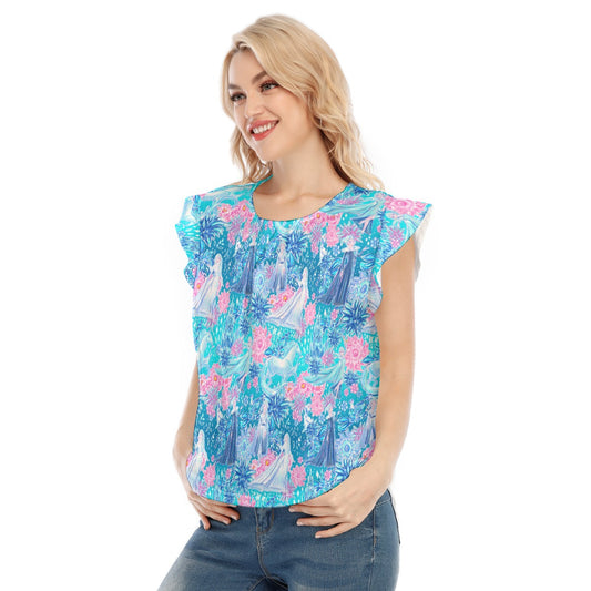 Ice Queen Frosted Florals - Women’s Flutter Sleeve Top