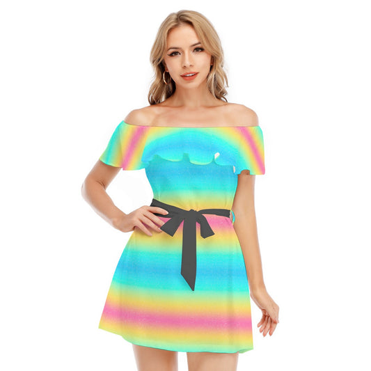 Rainbow Ombre - Women's Off-shoulder Ruffle Dress