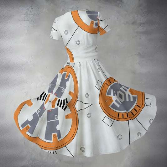 Little Round Droid - Women's V-Neck Ruched Midi Dress